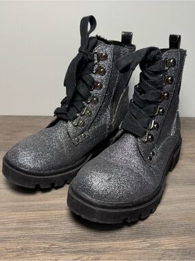Justice Silver Glitter Lace-Up Combat Boots